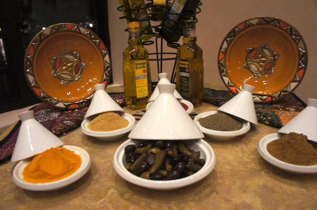 Tagines and spices for display