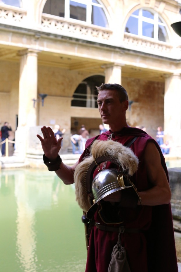A Roman guard stands in wait at the Roman Baths