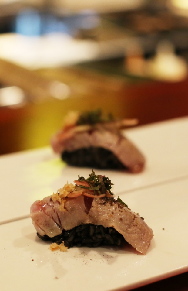Sushi Pop's Seared Tuna, Black Garlic Rice Nigiri