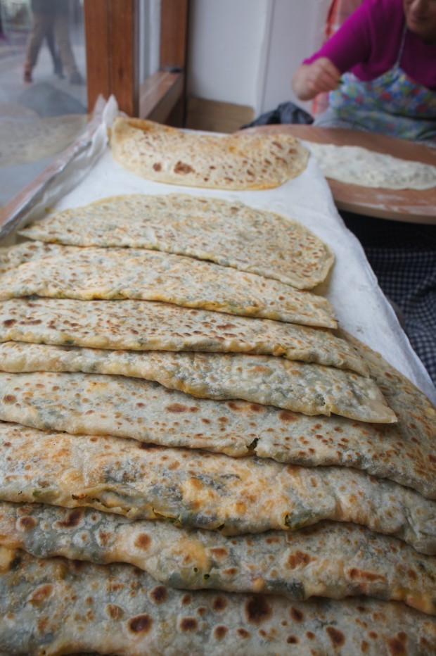Gozlenes, kind of a Turkish roti stuffed with cheese and spinach