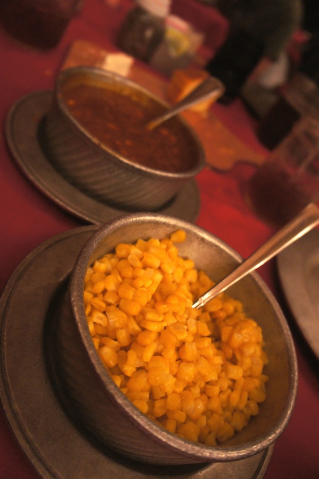 Corn and baked bean sides at the Hoop-de-doo