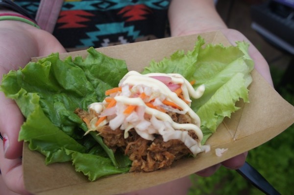 South Korea's Lettuce Wrap with Roast Pork and Kimchi Slaw 