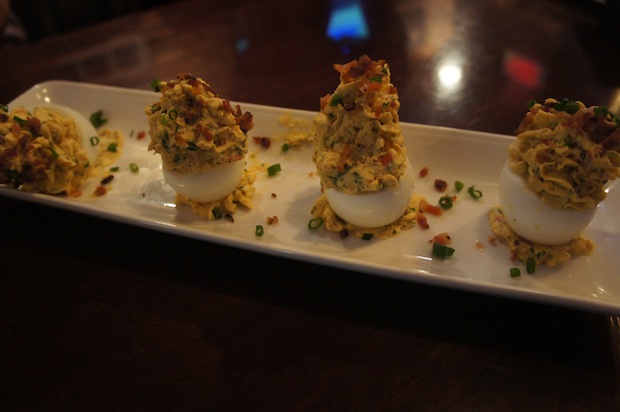 BLT DEVILED EGGS - local eggs | smoked bacon | tomato | chives - $6