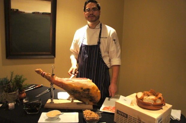 Peter Lee, La Brexta Seafood and Spanish Provisions downstairs at East End with the jamon serrano, dry aged 15months, available at La Brexta along with iberico ham