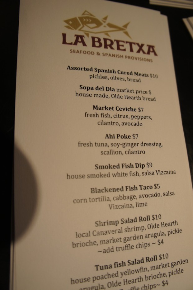 Menu at La Brexta Seafood and Spanish Provisions at East End Market