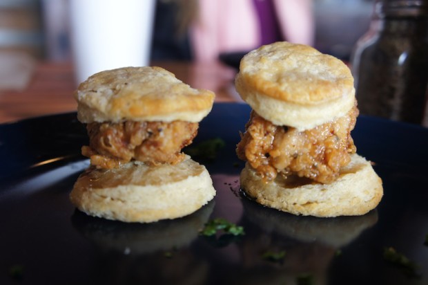 Chicken and biscuits made with juicy fried dark chicken thigh meat