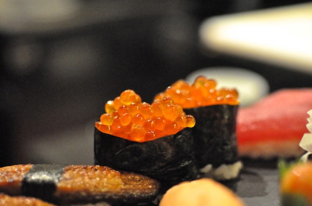 Salmon roe sushi - little, salty pearls of fish eggs that just pop in your mouth with flavors of the sea.