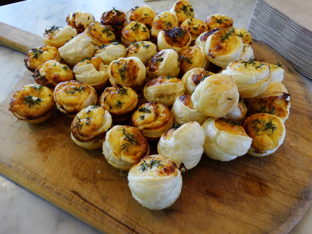 Mini quiches from Fatto in Casa, filled with carmalized onions and thyme.