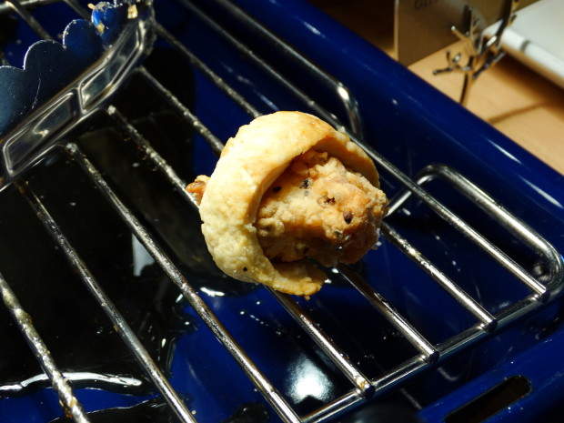 Appetizer sized chicken and biscuits, which were accompanied by maple bourbon drizzle.