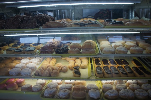 Display case of wondrous donuts at Sip and Dip