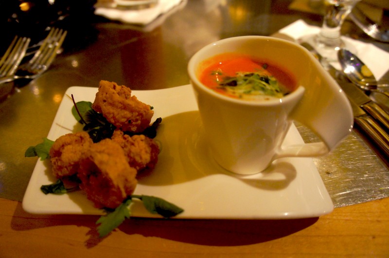 Crispy Togarashi-scented Calamari and Florida Rock Shrimp - Spiced Green Papaya, Wakame, and Vegetable Julienne with an Asian-inspired Dipping Sauce - $15.00 