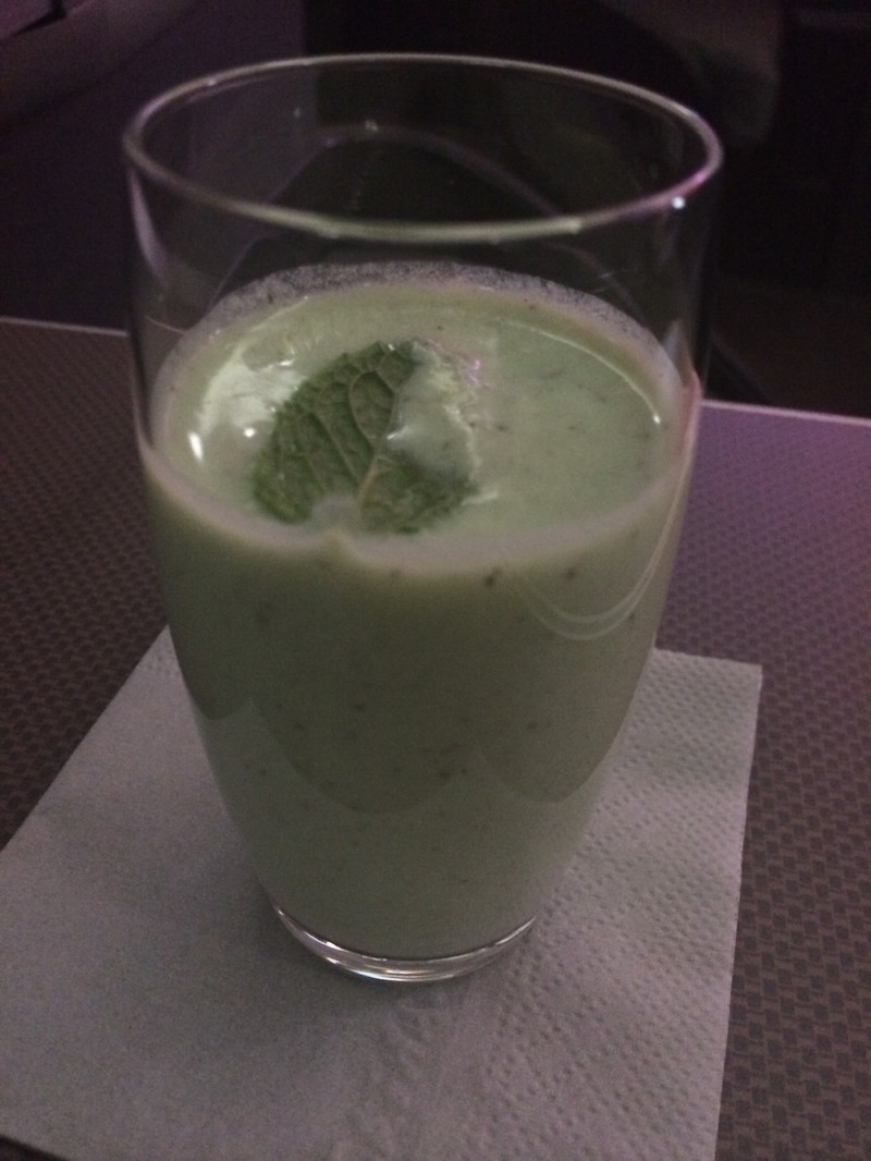 Cathay Delight - the signature drink of Cathay Pacific -  made with coconut milk and kiwi juice