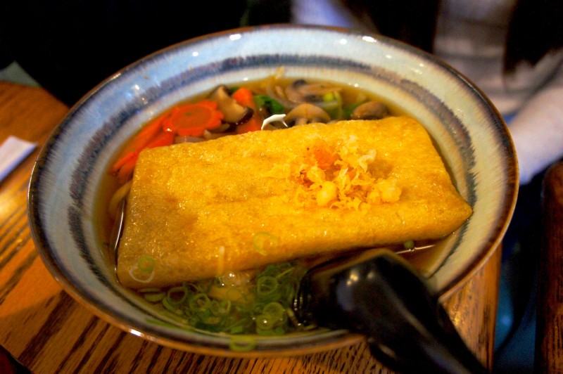 The Kitsune Udon topped with fried tofu skin