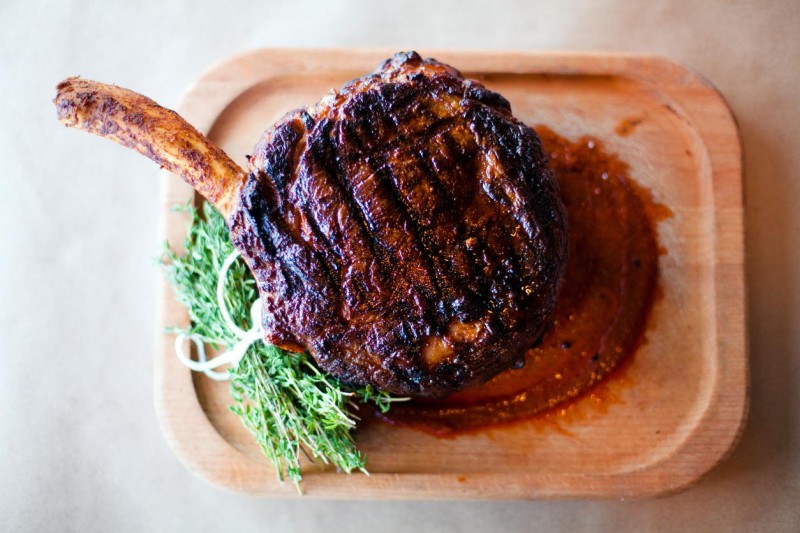 A pork porterhouse at the Ravenous Pig restaurant.  Credit Jon Whittle  