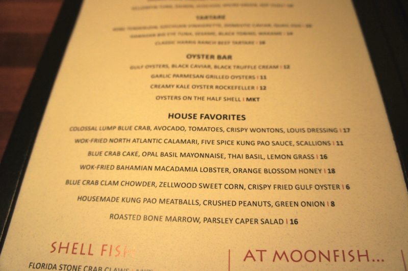 MoonFish Dinner Menu