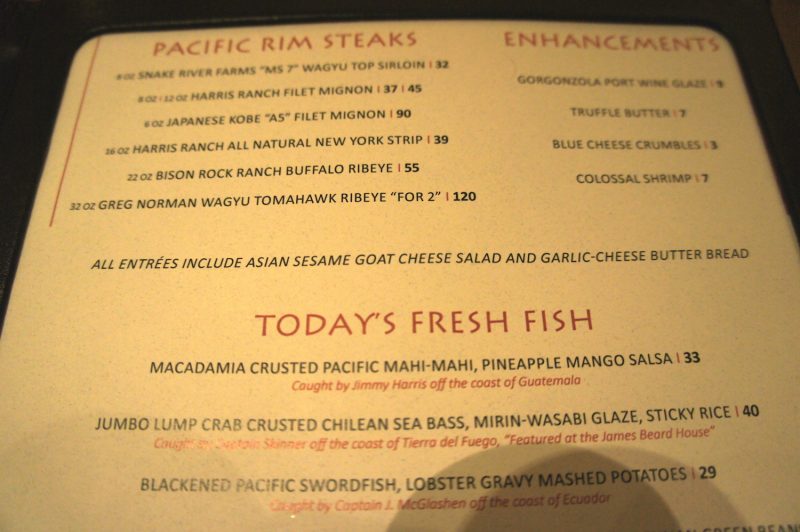 MoonFish Dinner Menu