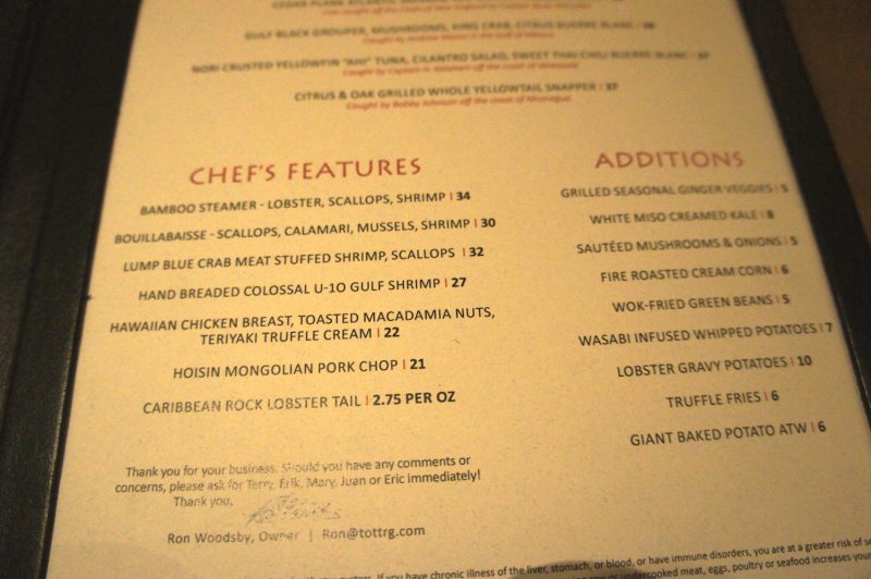 MoonFish Dinner Menu