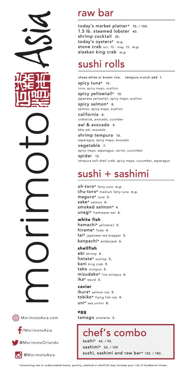 Morimoto Asia Sushi Menu