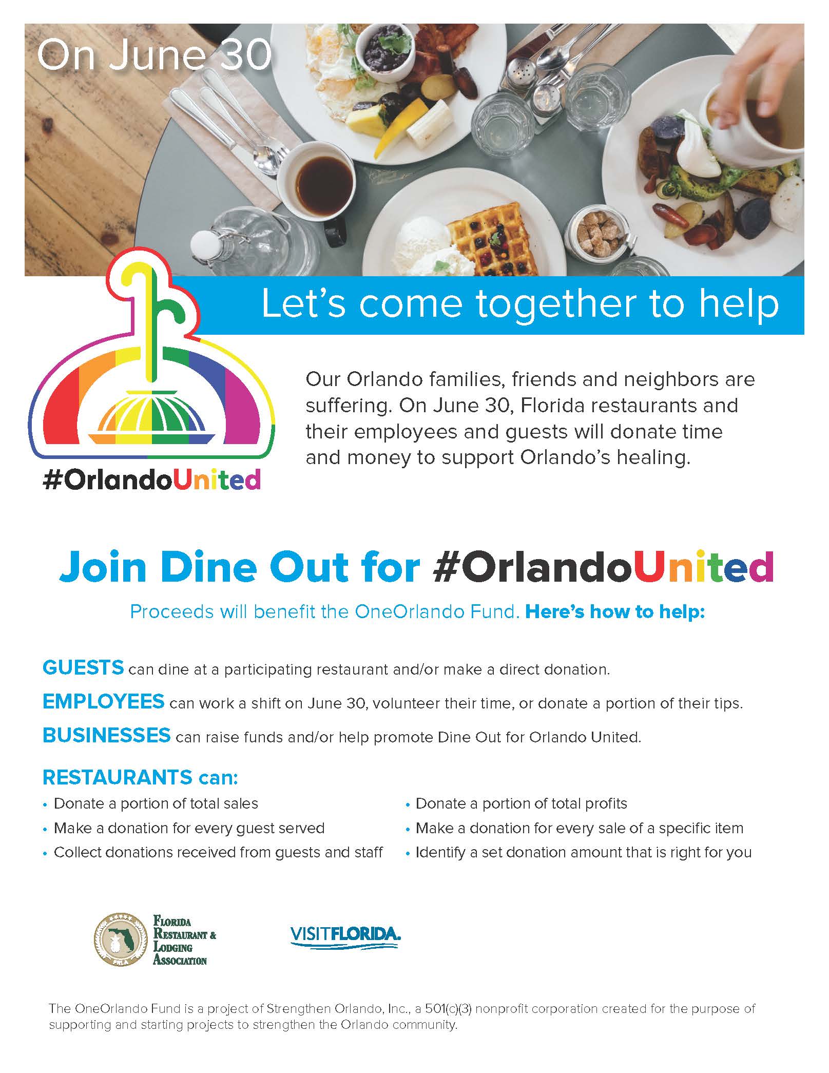 Dine Out for Orlando United to Support Victims, Families and Community on June 30th