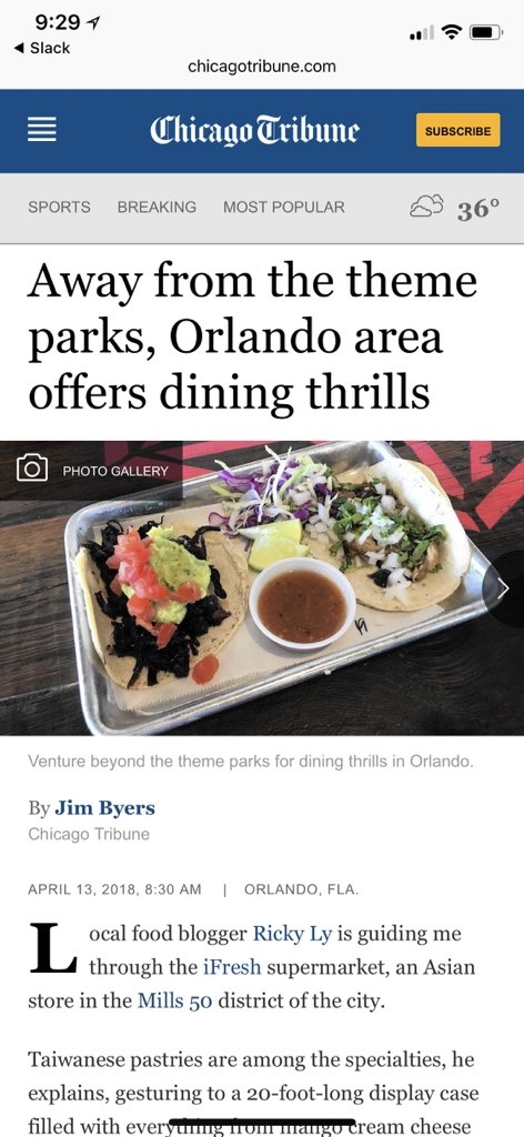 Orlando’s Food Scene – Featured In the Chicago Tribune