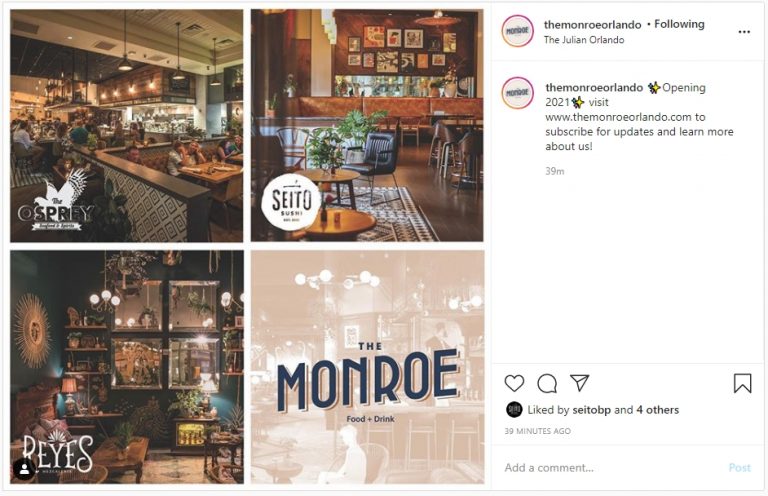 The Monroe Food + Drink coming in 2021 to Creative Village in Downtown Orlando